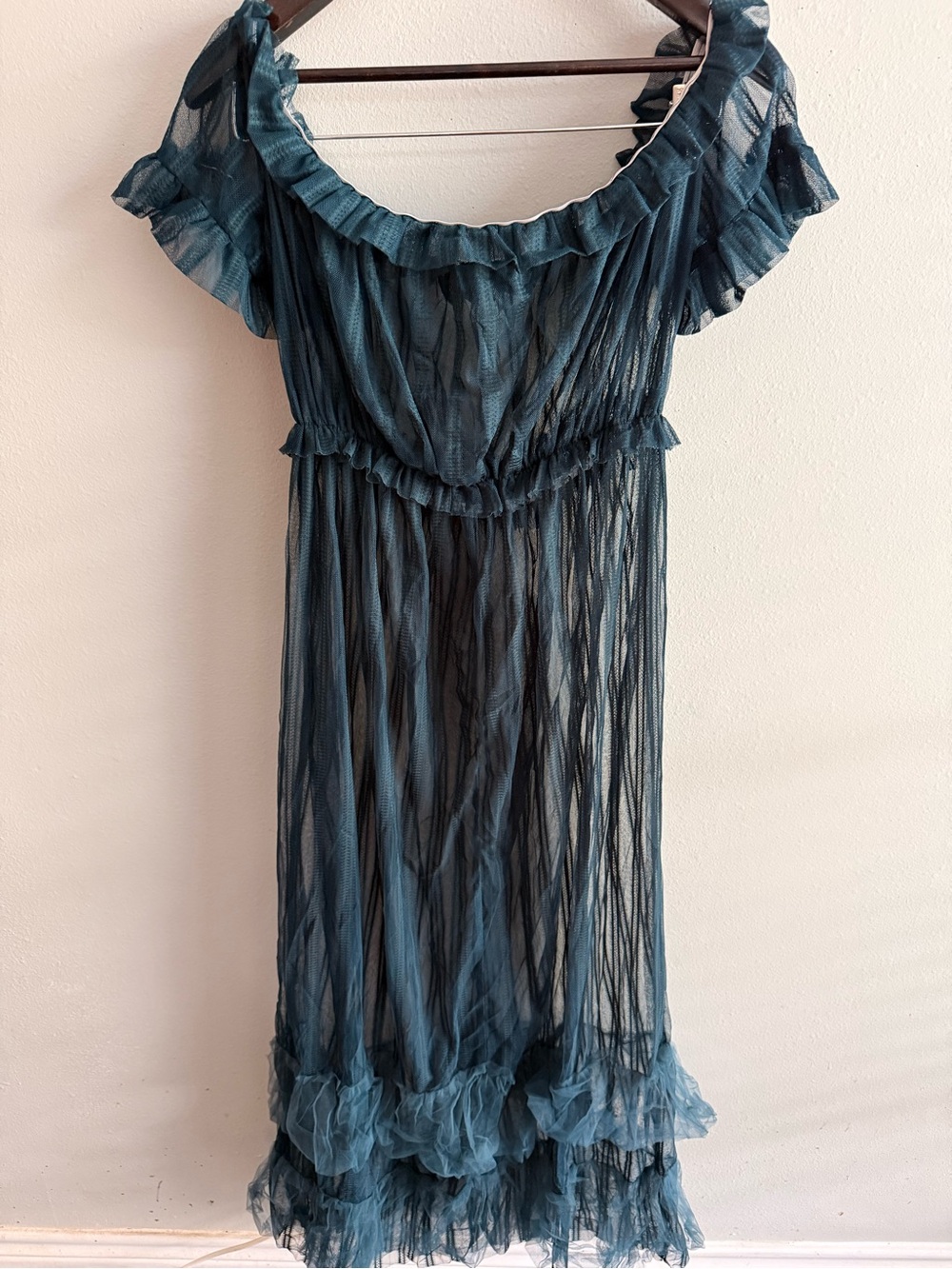 Teal Ruffled Off-Shoulder Maxi Dress - Picture 2 of 4